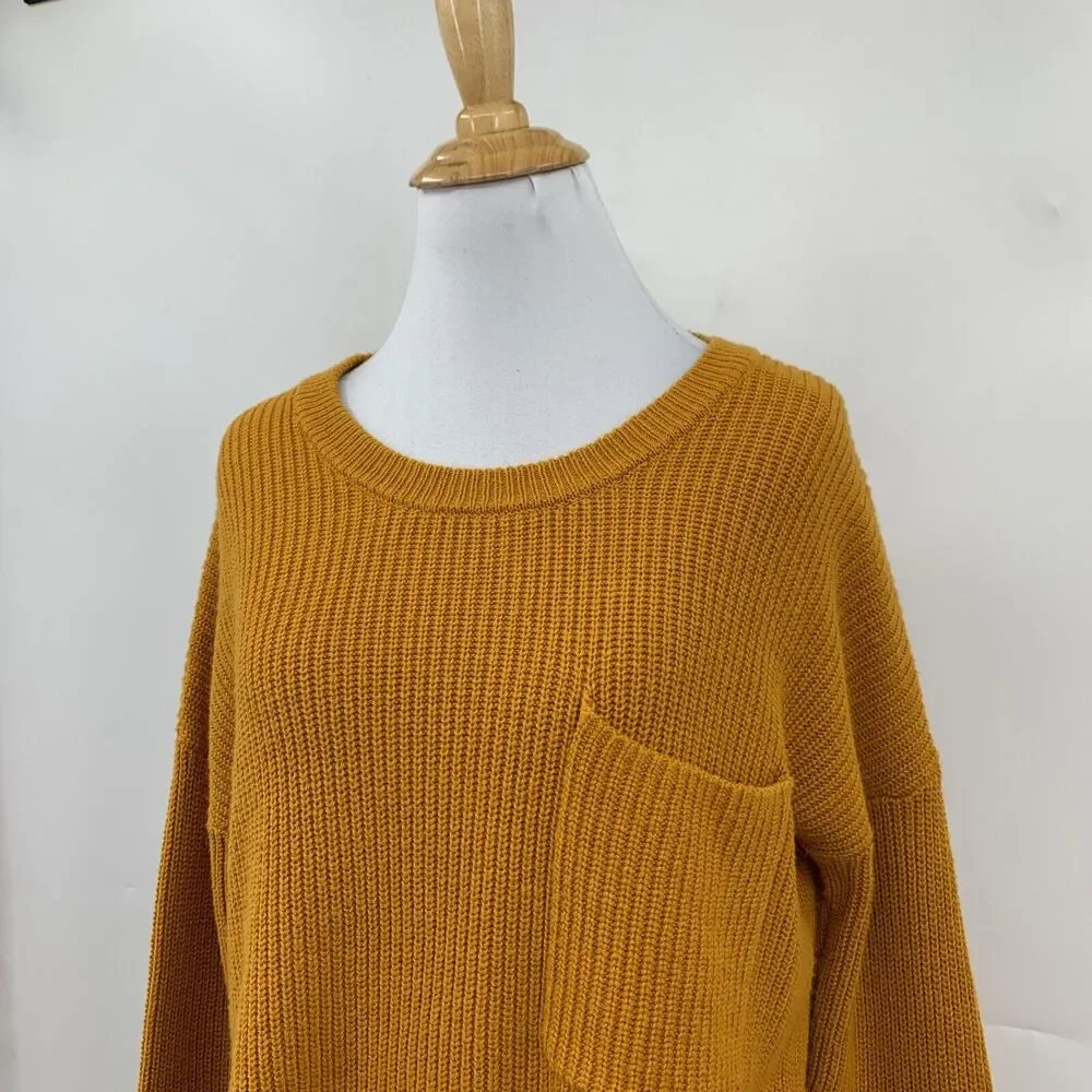 Madewell Sweater Womens XS‎ Extra Small Turmeric Thompson Pocket Pullover Boxy